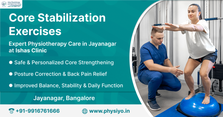 Dr Mahesh G guiding core stabilization exercises at Ishas Physiotherapy and Spine Care Clinic in Jayanagar Bangalore