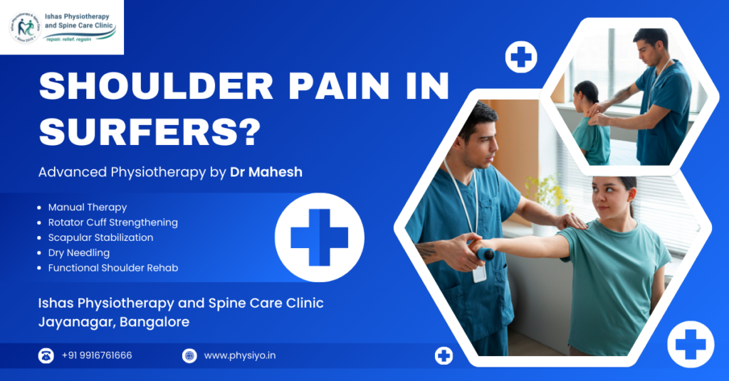 Dr Mahesh G providing shoulder pain physiotherapy treatment at Ishas Physiotherapy and Spine Care Clinic in Jayanagar Bangalore