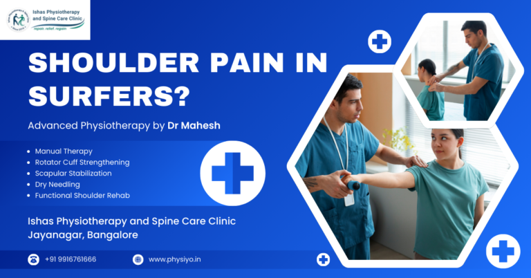 Dr Mahesh G providing shoulder pain physiotherapy treatment at Ishas Physiotherapy and Spine Care Clinic in Jayanagar Bangalore
